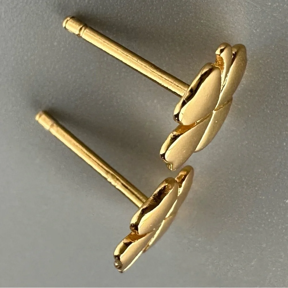 14k Gold Vermeil Shamrock Lucky Clover Stud Earrings